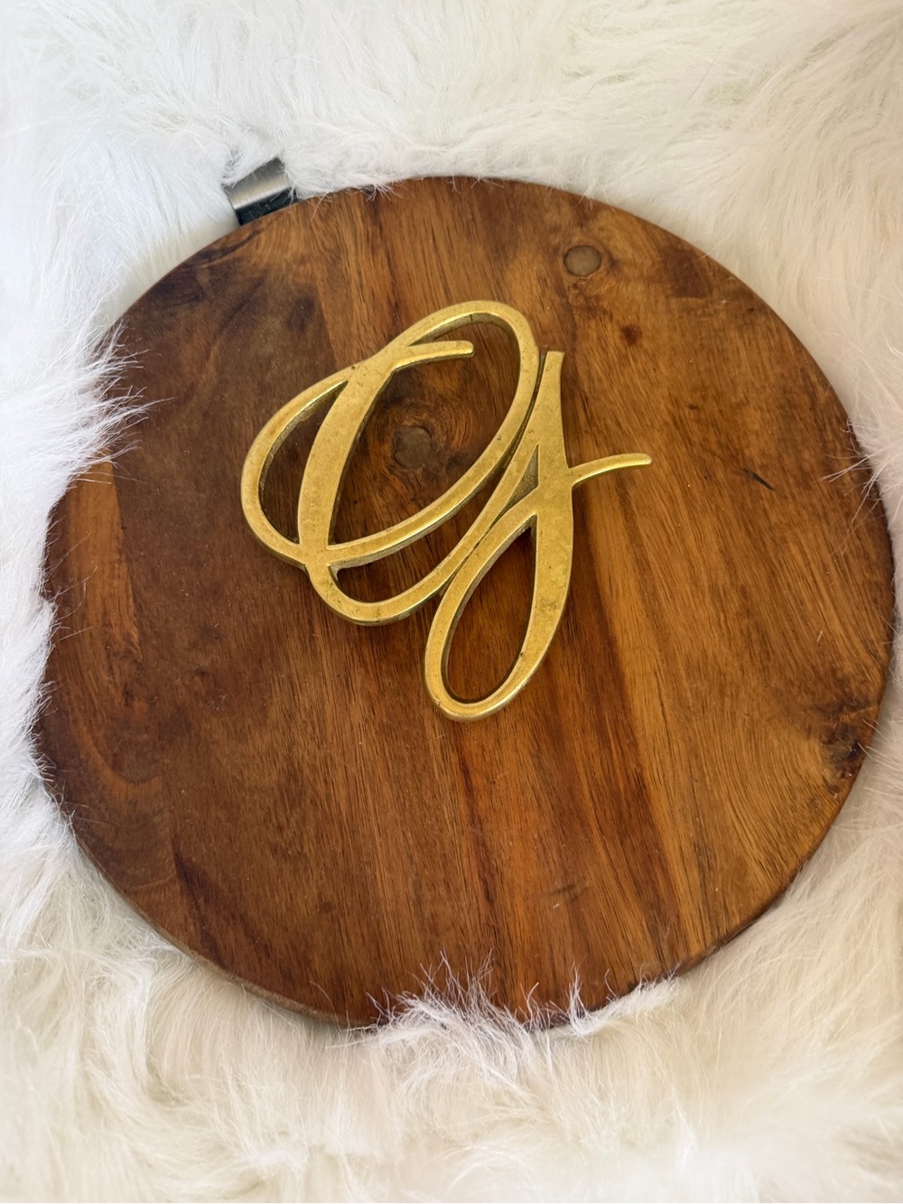 Decorative Gold Script Letter G Wooden Round Plaque
